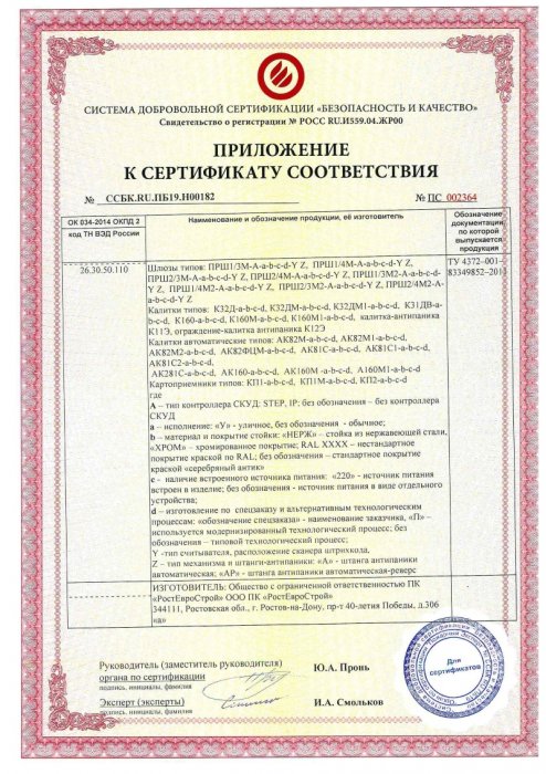 Приложение к сертификату пожарной безопасности лист 2